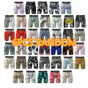 JEVPE 6PCS Fashion Pattern Men'S Long Boxers, Graffiti Style High Stretch Long Boxers, Athletic Shorts, Novelty Print Men'S Briefs, Cycling Shorts Menswear Socks Mixed Color
