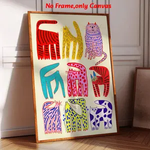 1 pc, wall art, Wall Decoration, Decorative Artwork, vintage poster, nine lives art print, cute cat canvas painting, living room decor, bedroom decor aesthetic, housewarming gift, Unframed Art Print, frameless