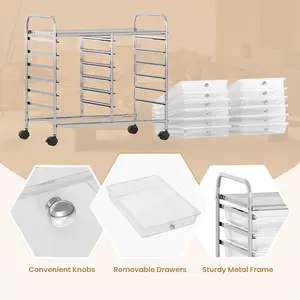 COSTWAY - 12 Drawers Rolling Storage Cart for Home and Office-Transparent
