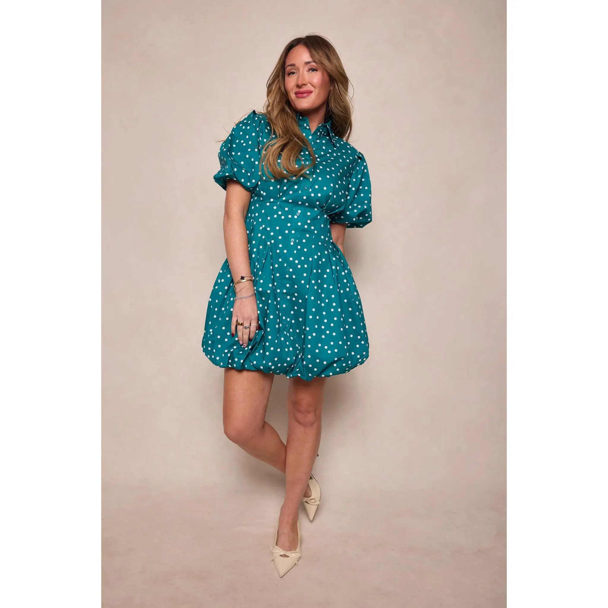 Cody Dress in Deep Teal Polka Dot