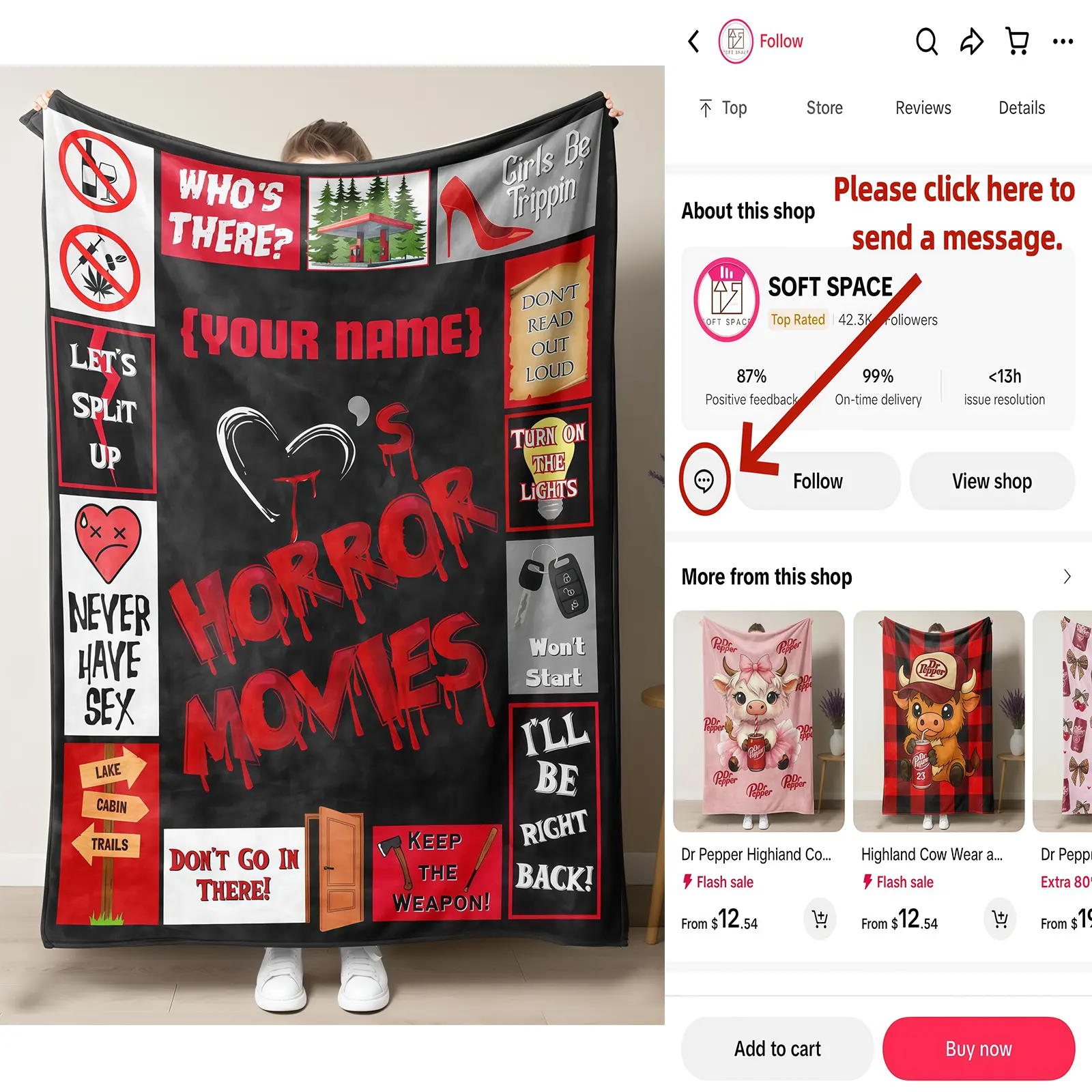 Customized Horror Movies Rules Flannel Throw Blanket, Custom Name Funny Horror Film Fan Soft Cozy Blanket for Halloween Home Decor