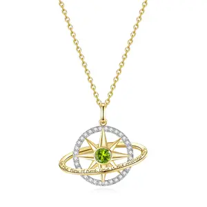 FANCIME "Stellar Promise" Peridot August Birthstone Sterling Silver Necklace