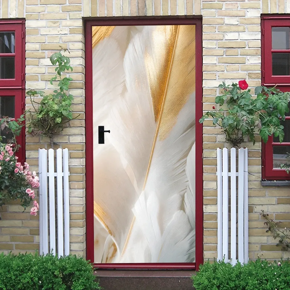 2pcs Feather Wall Stickers Modern Simple Living Room Entrance Decoration Stickers Bedroom Headboard Warm Self Adhesive Wallpaper Decals Removable Gold Feather Stickers Creative Home Background Wall Decora