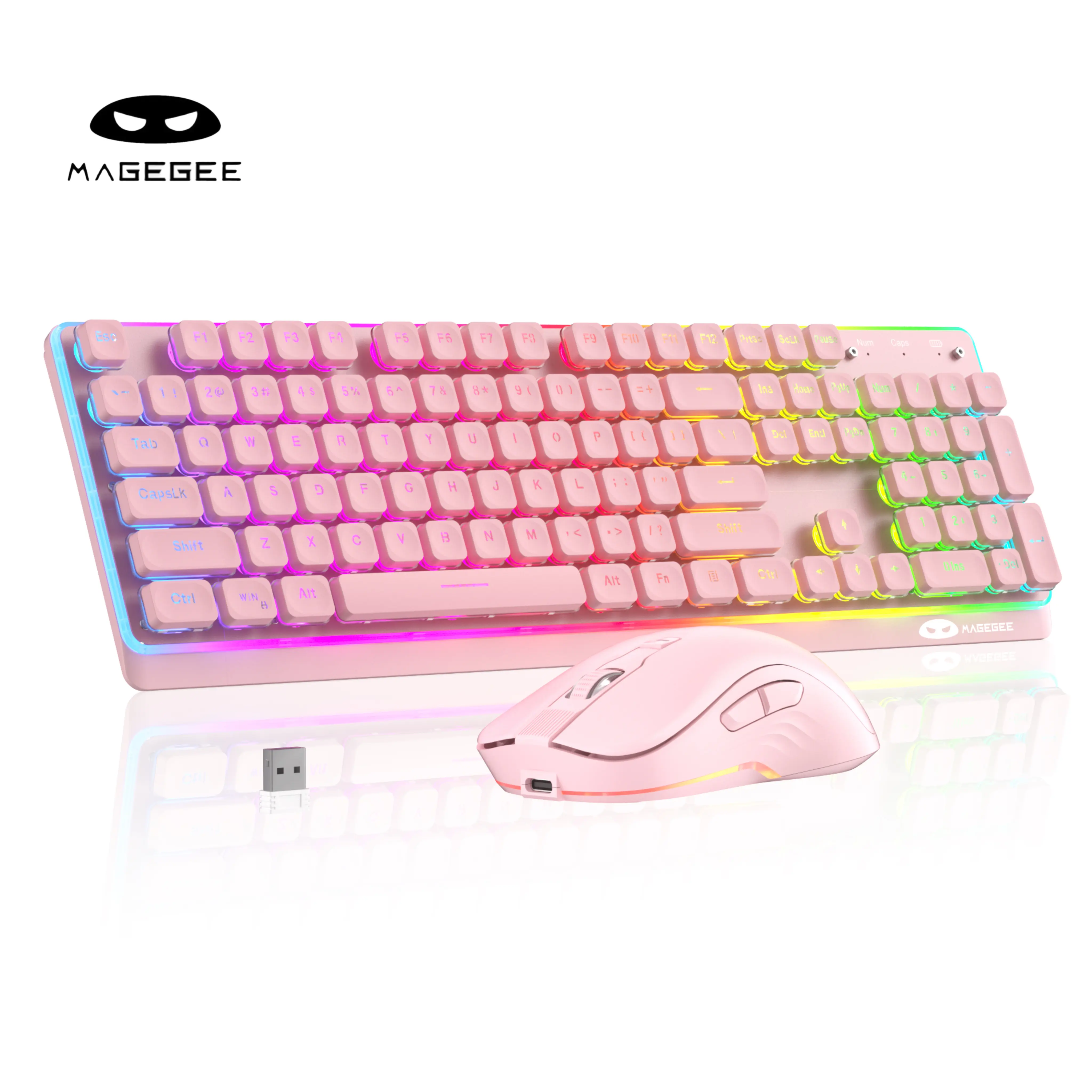 MageGee Wireless game and office Keyboard and Mouse Combo  RGB Backlit Rechargeable  Keyboard 2.4GHz Quiet Blue White Purple Keyboard Mouse for Mac Laptop PC Gamer