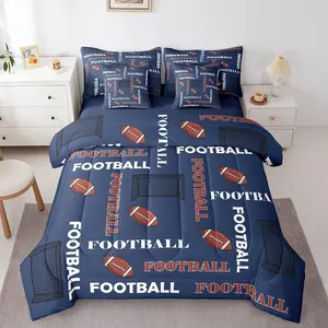 Boys Football Comforter Set with Sheets,Sports American Rugby Football Print Bedding Set,Ball Gamer Decorations Bed in a Bag,Blue Bed Set