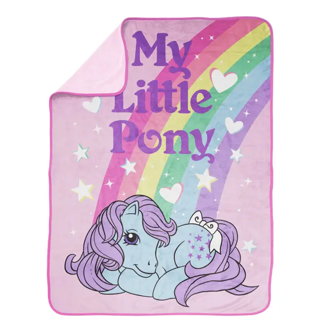 Jay Franco Official Licensed My Little Pony Bluebelle Fluffy Plush Lightweight Throw Blanket (46"x60") - Kid Blanket for Child, Rainbow Hearts Design, Napping Use, Cute Animal Home Decor Bedding, Machine Wash, Animals