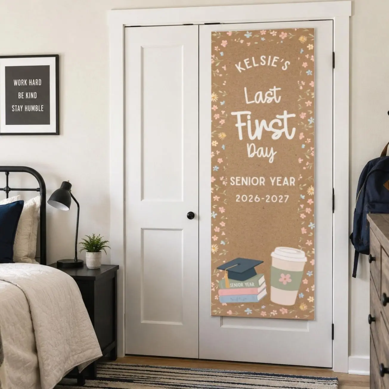 Last First Day Vertical Banner, Senior Year Floral Photo Backdrop, Class of 2027 Personalized Senior Sign