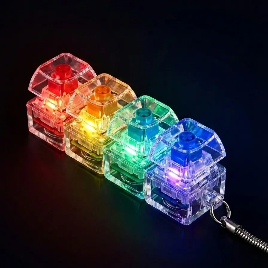 Glowing Keyboard Fidget Keychain, 4-in-1 Stress Relief Clicker Toy, Finger Keyboard Button Clicker with Crisp Click Sound, Sensory Decompression Toy for Teens & Adults