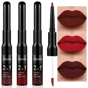 3Pcs Dark Brown Red Matte Lip Liner and Liquid Lipstick Sets for Women Stay on Lipstick 24 Hour Lip Stick Packs Matte Lip Stain Lipgloss Sets for Dark Skin Women Waterproof Long Lasting 24