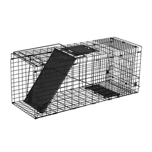 32" Live Animal Cage Heavy Duty Folding Raccoon Humane Cat with Handle Black Durable All Weather Construction Foldable and Portable