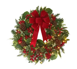 Puleo 26" Battery-Operated Pre-Lit Decorated Artificial Wreath