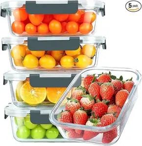 30 oz 5 Pack Glass Meal Prep Containers, Glass Storage Containers with Lids - Dishwahser, Microwave, Oven and Freezer Safe Kitchen Utensils Reusable Stackable