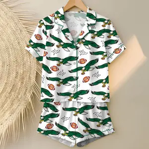 Women’s Eagles Football Print Pajama Set, Short-Sleeved Sleepwear for All Seasons Button Front Pockets Comfortable