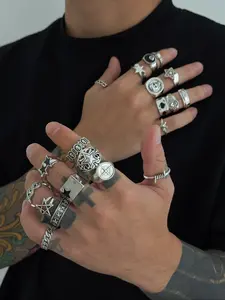 Men's Punk Style Metal Set, Acquired Style Ring, Dark Aesthetic Rings, Silver Color Star Skull Element, Unique Rings, Streetwear Essential, Trendy Jewellery Accessories, Fashion Personalized Gift, All Seasons
