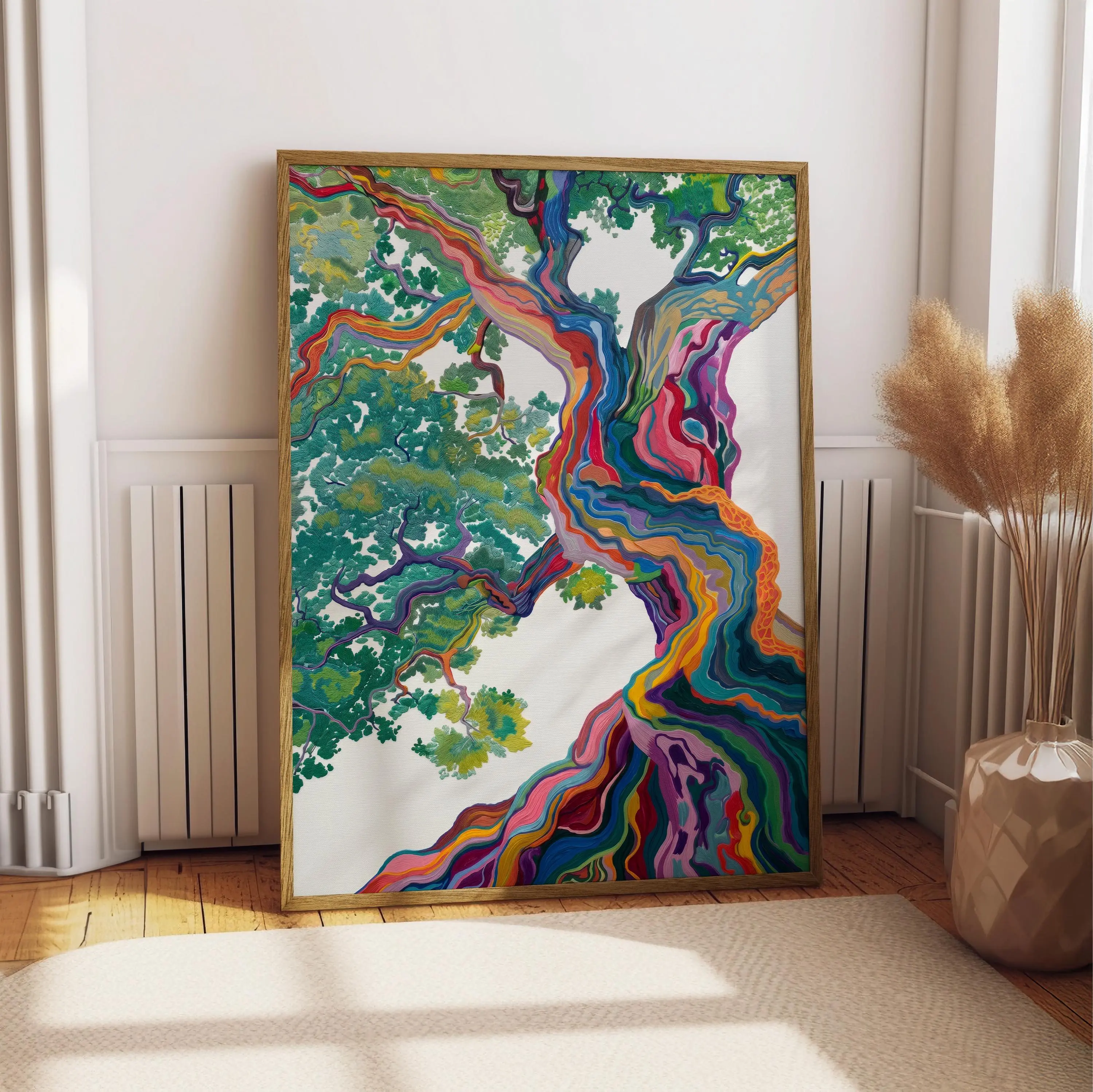 [Sale Up To 50%][No frame, Free Ship] Rainbow Tree Wall Art Print, Colorful Nature Poster, Abstract Botanical Artwork, Vibrant Contemporary Home Decor, Modern Tree Illustration
