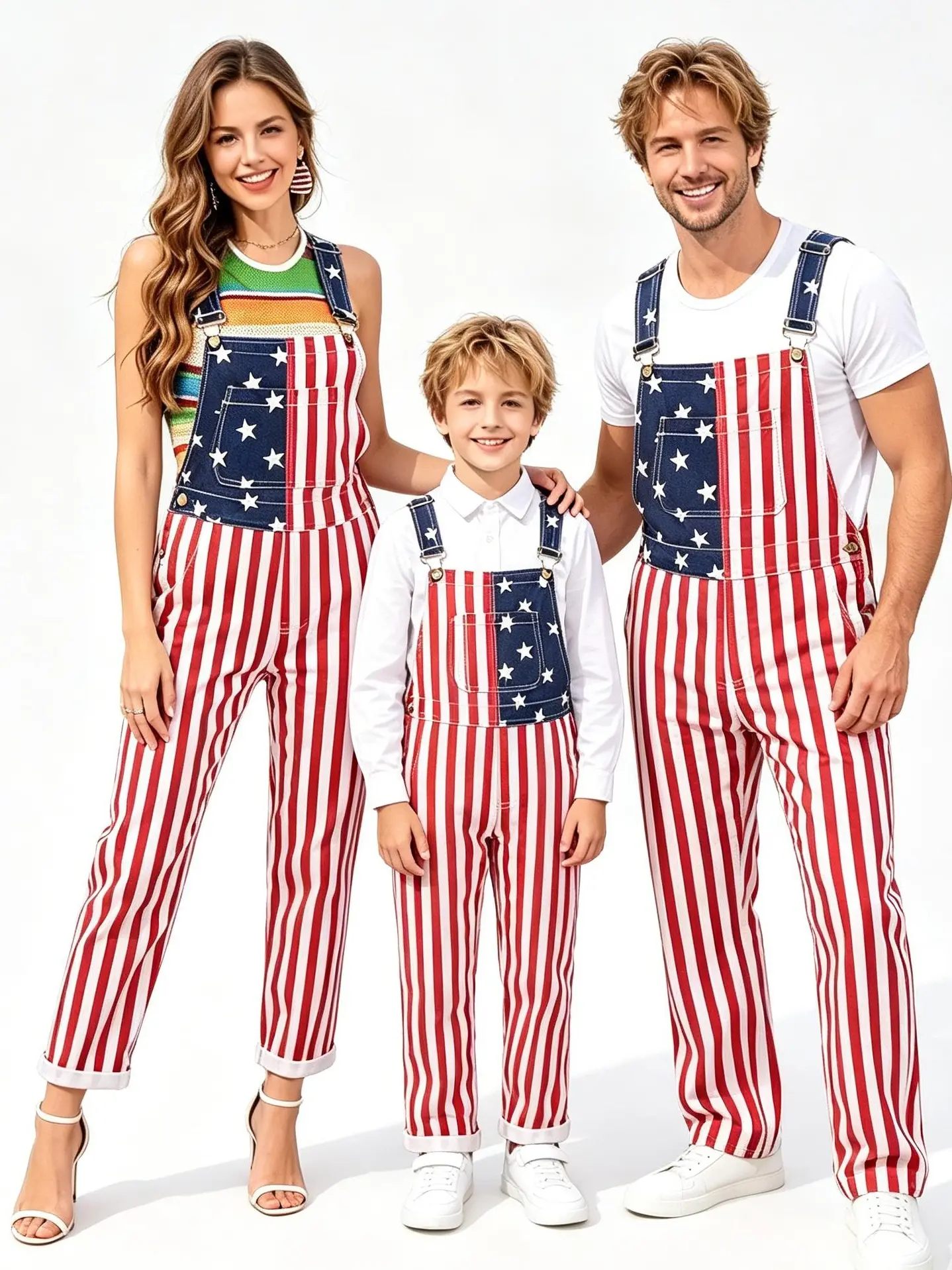 Yuanbang Family 250th Anniversary 4th of July American Flag Overalls Pants USA Stretchy Denim Romper Memorial Day Coveralls Patriotic Gifts Workwear Summer Jumpsuits Fashion Daily Outdoor Matching Outfits