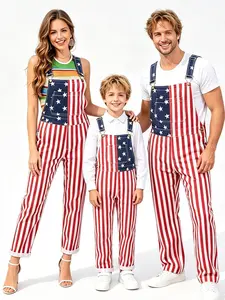 Yuanbang Family 250th Anniversary 4th of July American Flag Overalls Pants USA Stretchy Denim Romper Memorial Day Coveralls Patriotic Gifts Workwear Summer Jumpsuits Fashion Daily Outdoor Matching Outfits