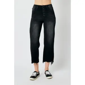 Judy Blue High Waist Destroy Raw Hem Wide Leg Denim 88829 judy blue