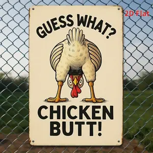 1pc Funny Farmhouse Chicken Wall Decor - Retro Metal Sign with "Chicken Butt" Text - Vintage Kitchen, Cafe, Garage Decoration - Easy Hang Pre-Drilled Holes - No Wiring Needed - Country Cooking Theme Decorations, Cafe Decorations, Playful Design, Flat Des