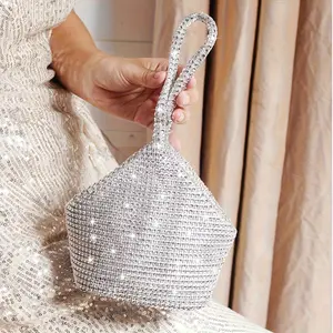 Women's Rhinestone-Embellished Triangular Designer Clutch Wristlet, Elegant Sparkling Evening Handbag, Ideal for Parties, Weddings and Gifting