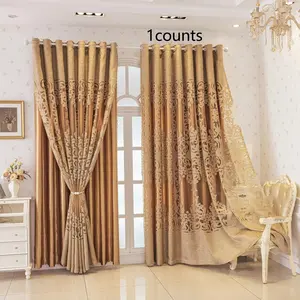 1pc Coffee Color Hollow Out Light Blocking Double Layer Finished Curtain, Suitable for Bedroom Living Room, Easy Hole Installation