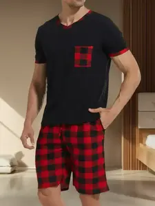 Men's Summer Print Short Sleeve Shorts Set, Casual Loose Fit Soft Skin-Friendly Sleepwear, Lightweight Comfortable Pajama Set Loungewear