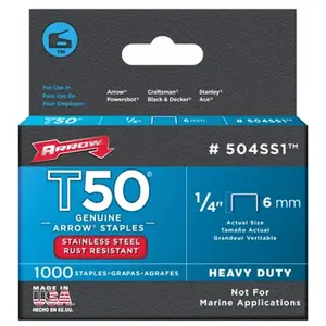 Arrow Fastener Co. .25in. T50 Stainless Steel Staples  Pack of 5