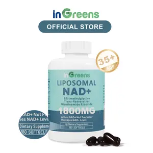 inGreens 1 Cup 180 Softgels NAD+ Supplement 1800 mg with Nicotinamide Riboside 200mg, Trans Resveratrol 200mg, Trimethylglycine 200mg，Boost NAD+, Cellular Energy and DNA Repair Vitamin Edible Dietary Healthcare Fitness