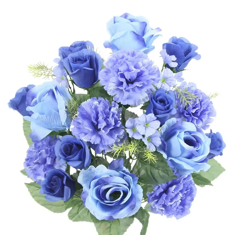 Admired By Nature ABN1B018-BL Admired By Nature, ABN1B018-BL Artificial Spring Flower Bush 24 Stem Rose/ Carnation Mixed Bush, Blue