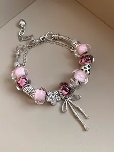Cute Cartoon Bow Hand Chain, Rhinestone Flower Bow Pendant, Punk Music Festival Bracelet, Unique Jewelry Accessory, All Seasons