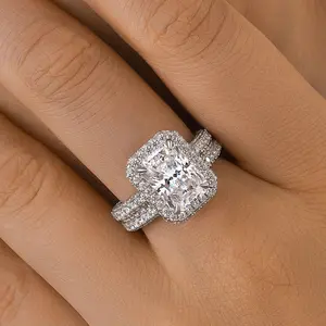 Maxine CZ 3.5ct Radiant Cut 2PC Engagement Ring Set,Travel Ring Set,5A Cubic Zirconia Women's Ring Jewelry,Wedding Ring Set for Daily,Travel,Proposal,Birthday,Anniversary, Couple Rings, Cubic Zirconia Rings