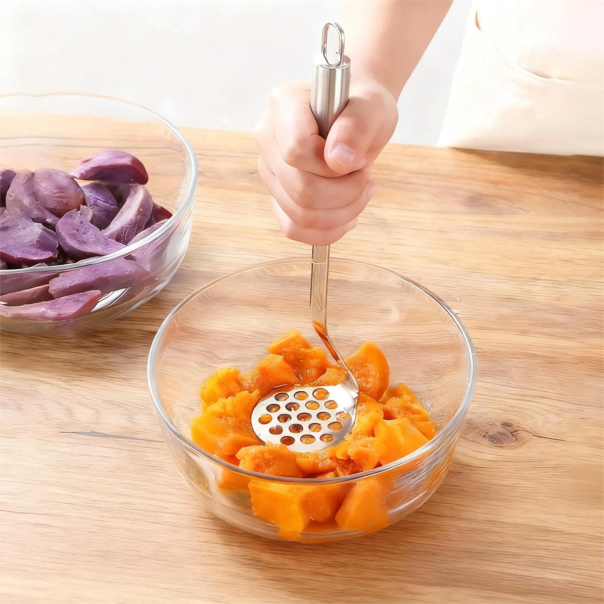 Steel Potato Masher - Metal Masher for Potatoes Avocados Sweet Potatoes & Beans - Best Kitchen Tool for Efficient Mashing