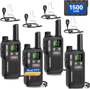 4PCS BAOFENG USB Rechargeable Long Range Mini Walkie Talkie Type-C Charging Upgrade 888s Lightweight with Earpieces VOX LCD Display Flashlight NOAA Weather Receive Handheld Two Way Radio for Kids Adults Family Outdoor Sports Camping Hiking