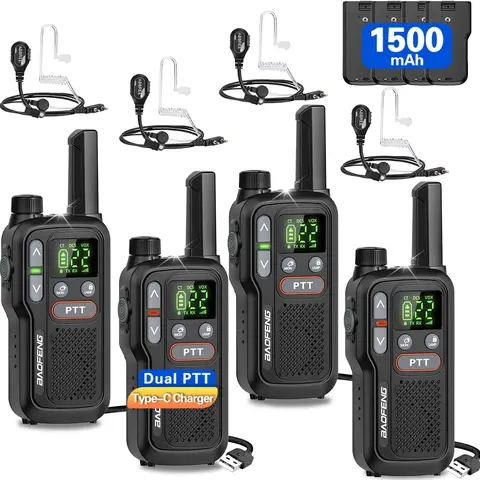 BAOFENG Mini Handheld 2-Way Radios 4 Pack, Rechargeable Upgrade 888s Walkie Talkies, Type-C Charging, VOX Flashlight and Earpieces for Family Outdoor Camping Hiking