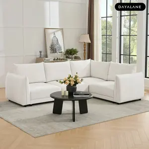 DAYALANE[Valentine's Day]Leen Sectional Sofa with Movable Ottoman Modern Modular Design for Flexibility and Versatility, for Living Room, Chenille Off White, PU Leather Orange Brown Couch