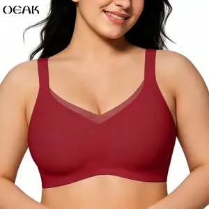 OEAK Womens Wireless Bras V Mesh Comfortable Bralette Supportive Tshirt Jelly Bra No Underwire Seamless Push Up Everyday Bras
