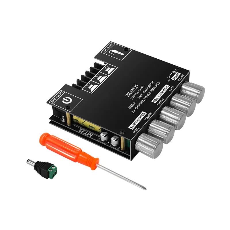 50W×2+100W Compact 3-Channel Bluetooth 5.0 Home Audio Amplifier Board, 20w to 100w Range, Subwoofer Output, Wired AUX, Bass & Treble Control, Wireless Stereo Streaming, Smartphone Connection, Protection Features, DIY User Tool Upgrade, Boxing Included