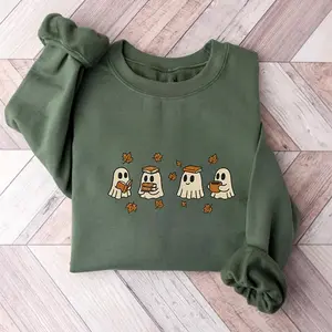 Embroidered Reading Ghost Sweatshirt, Bookish Halloween Crewneck, Cute Ghosts Reading Books Fall Sweater, Autumn Cozy Embroidery Sweatshirt, Gift for Book Lovers