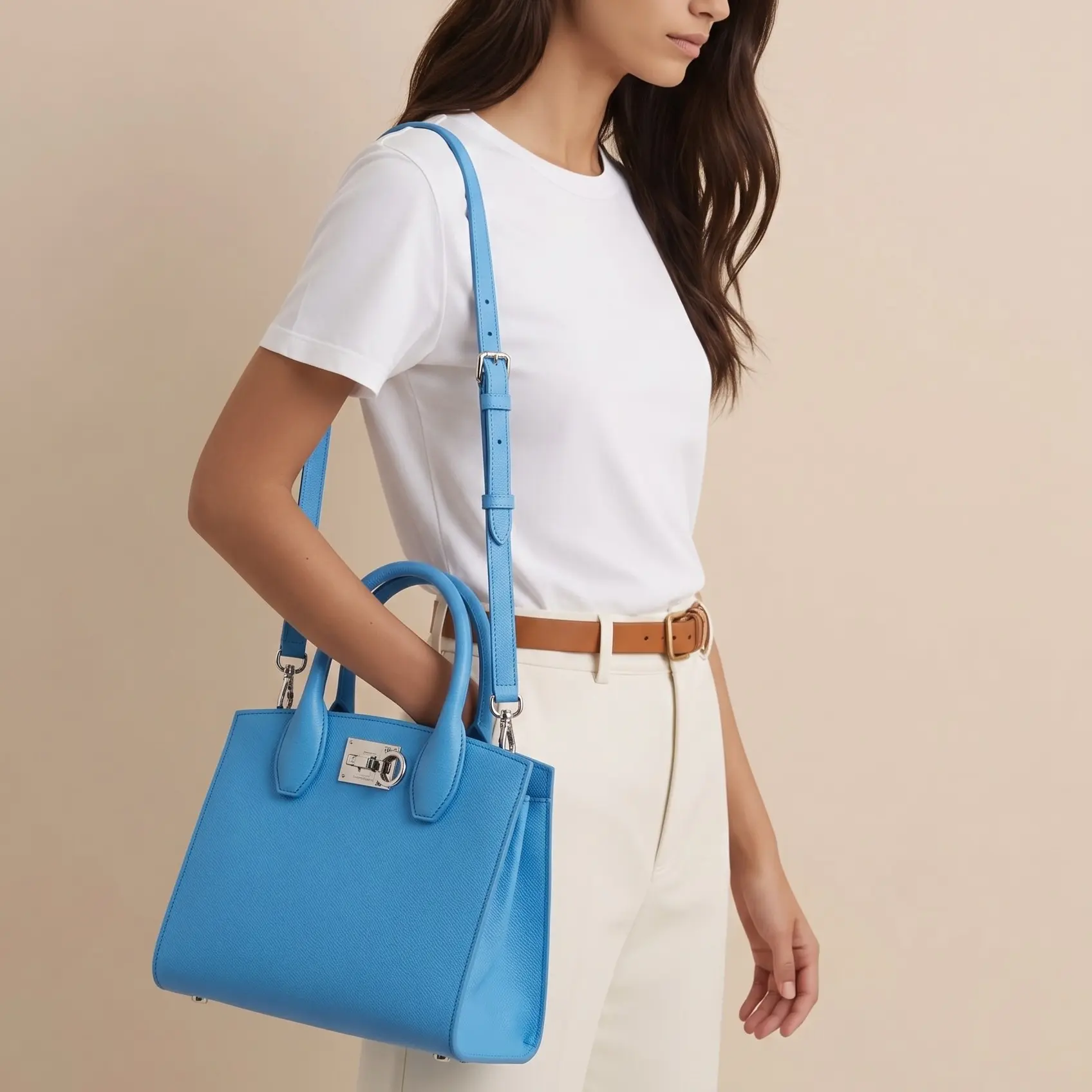 Pre-owned SALVATORE FERRAGAMO Leather Shoulder Bags Studio Box Tote Bag w/Strap