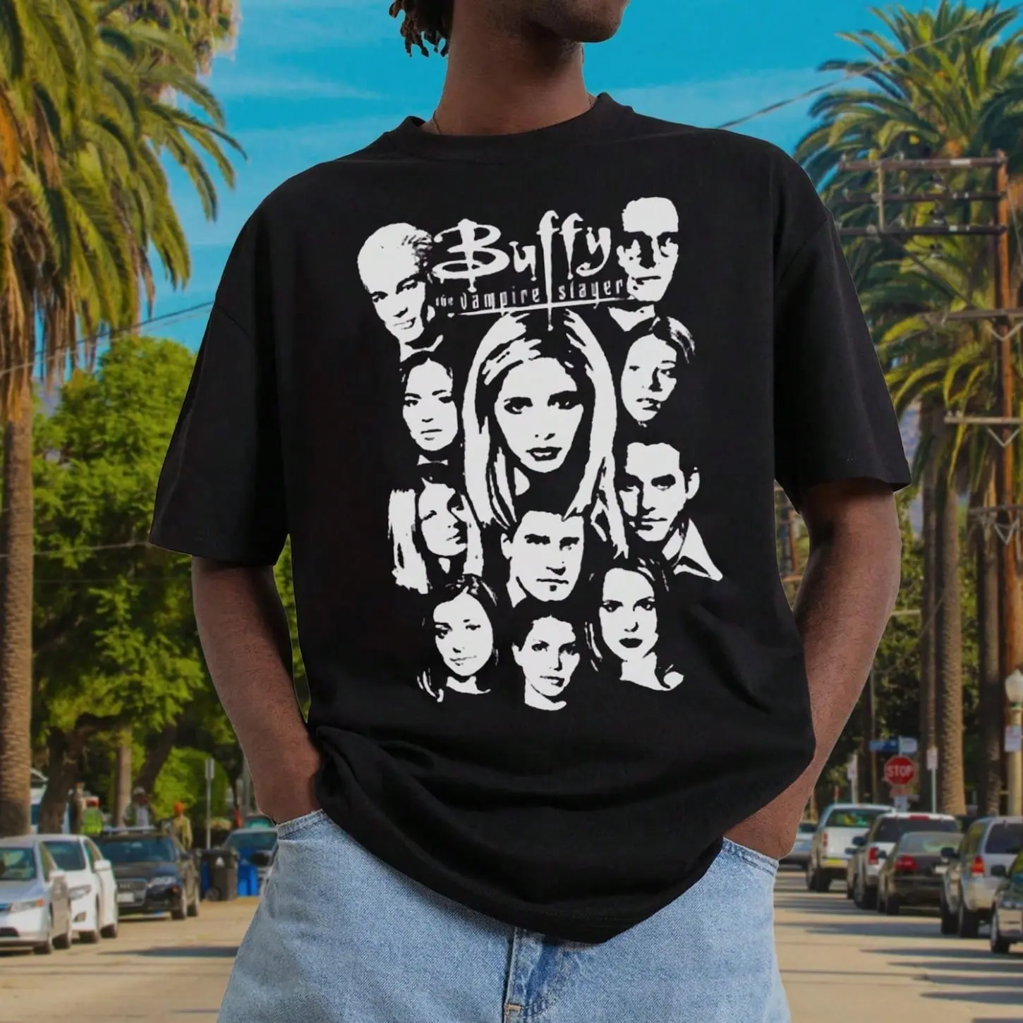 Vintage 90s Buffy the Vampire Slayers Retro Cast Photo Graphic TShirt for Men Women Unisex Casual Streetwear Short Sleeve Top