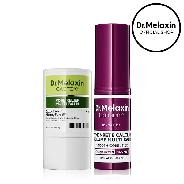 [Dr.Melaxin Official] Pore & Bounce Multi Balm Stick Duo, 2-Piece | Calcium Volume Multi Balm + Cactox Pore Relief Multi Balm | Collagen Firming Eye Balm & Cooling Pore Care Stick | Korean Skincare