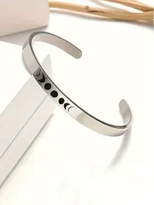 Stainless Steel Cuff Bangle, Simple Hip Hop Style Adjustable Bangle for Women & Men, Trendy All-match & Exquisite Jewelry for Birthday Gift
