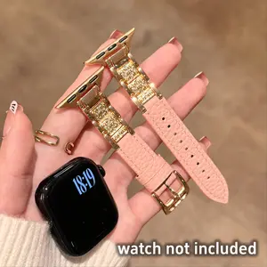 Apple Watch Band Smart Watch Strap Full Diamond Stitched Alligator Leather Fashion Strap Luxury High-End Shiny Multiple Colors Available Smartwatch Strap