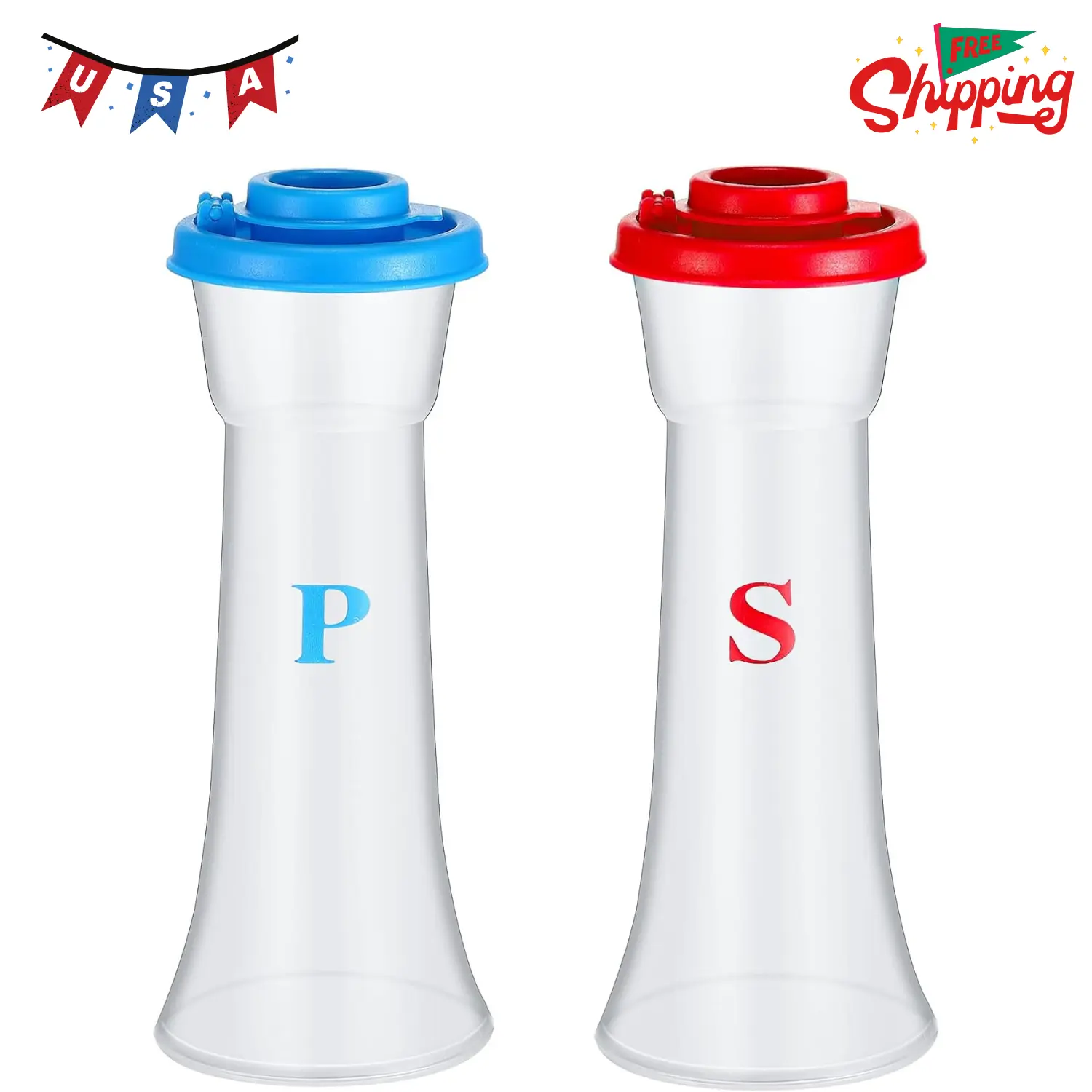 Set of 2 Plastic Salt and Pepper Shakers with Lids Large Hourglass Covered Moisture Proof Salt Shaker Pepper Container for Home Restauran