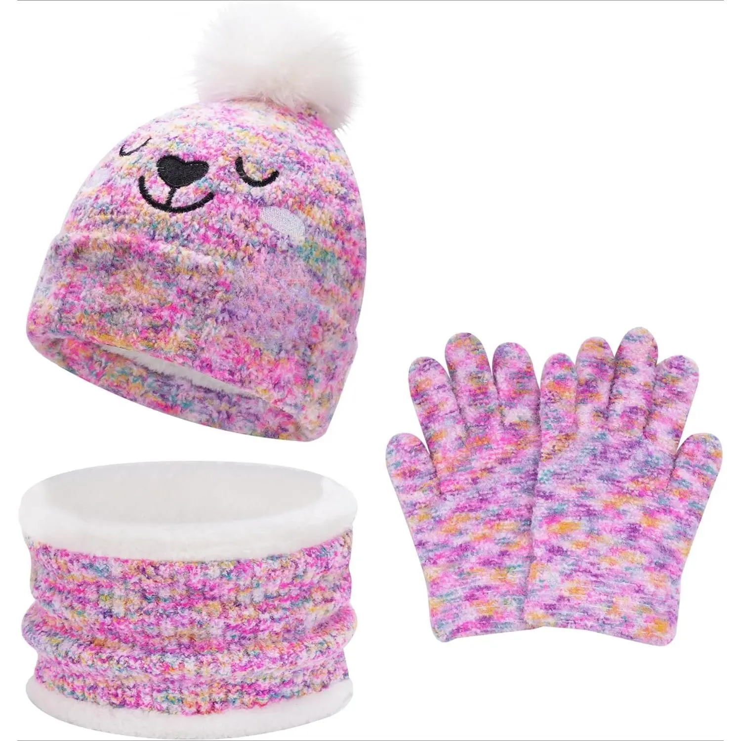P-KCP02   Kids Toddlers Winter Beanie Hats Gloves Neck Scarf Warm Knit Set Gifts for 0 6 12 Months 1 2 3 4-8 Year Old Baby Boys Girls
