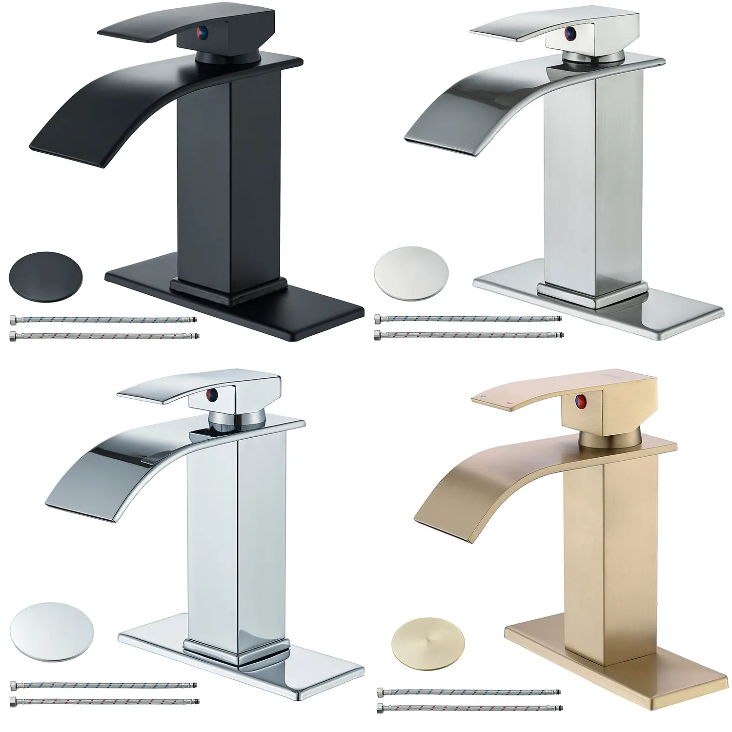 Waterfall Spout Bathroom Faucet Chrome Polish Single Handle Single Hole Bathroom Sink Faucet 1 or 3 Hole Washbasin Mixer Tap Lavatory Vanity Sink Faucet with Pop Up Drain and Deck Plate