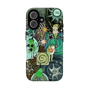 Trippy Frog Phone Case Whimsical Retro Collage Aesthetic Protective Cover for iPhone