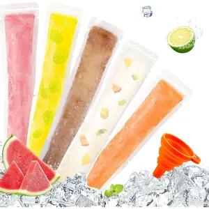 100PCS Food-Grade Disposable Popsicle Bags with Zip Seals & Funnel – BPA Free DIY Freezer Tubes for Homemade Ice Pops, Smoothies, Yogurt Sticks, Juice, Perfect for Summer, Birthday Parties & Thanksgiving (11"x1.97")