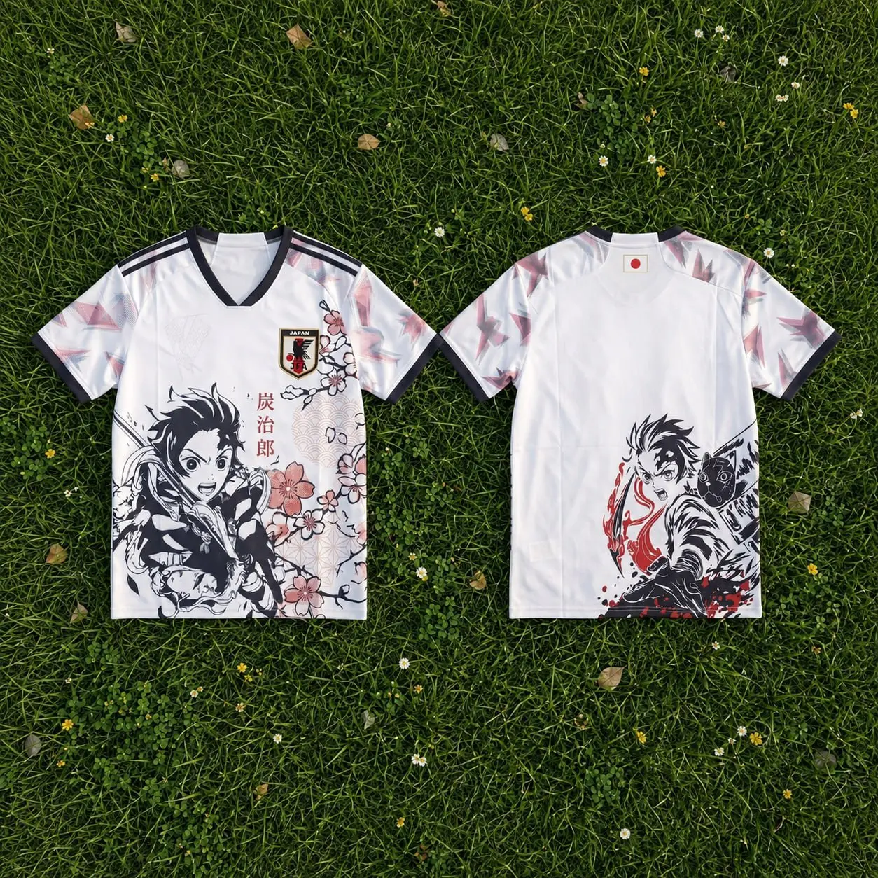 Demon Slayer Tanjiro Kamado Japan Soccer Jersey Anime Football Shirt Cherry Blossom Traditional Graphic Print Athletic Tee Polyester Mesh Manga Cosplay Gift