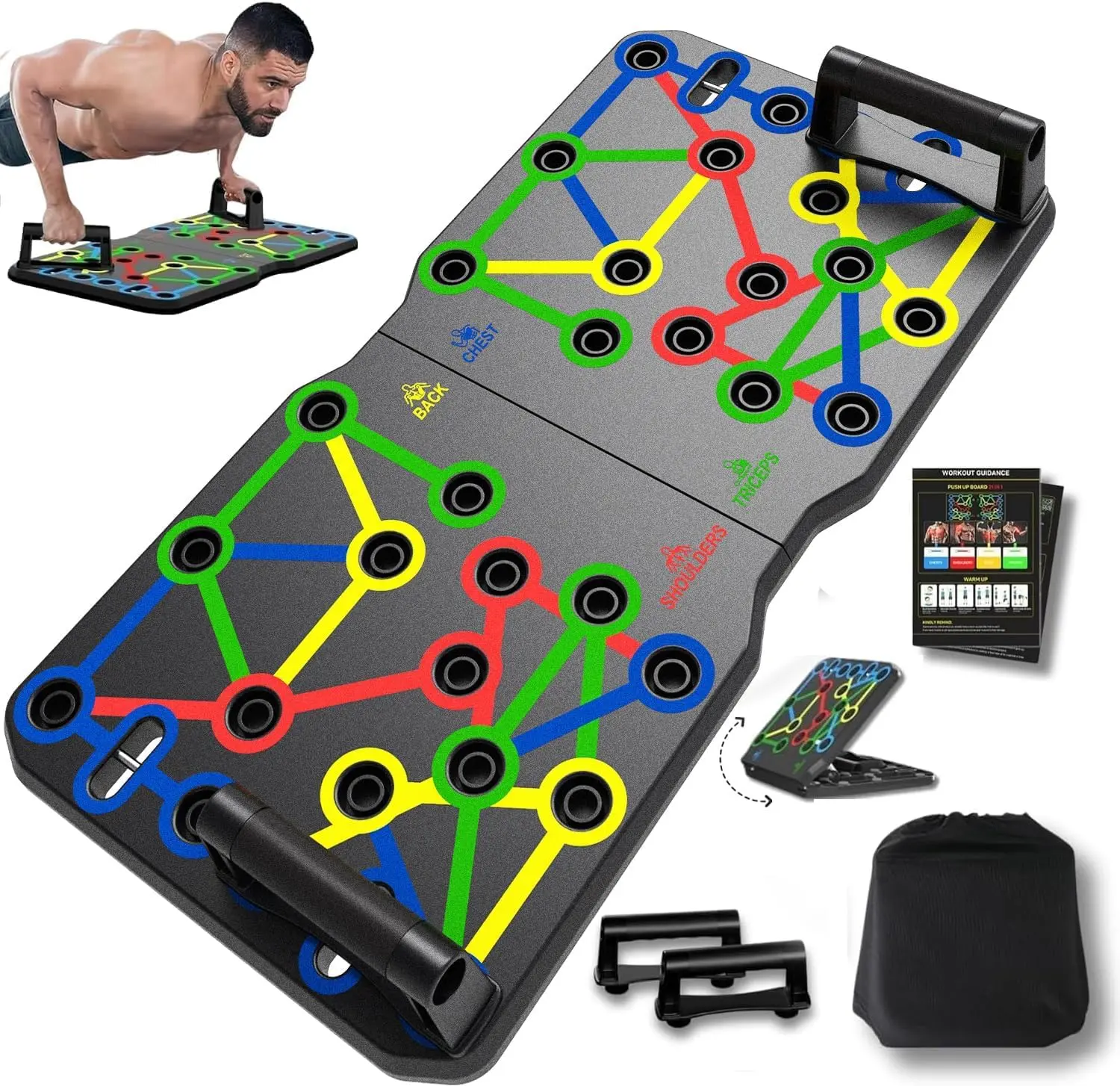 Extra Large Push Up Board 26.2" x 13.8", Portable 30-in-2 Workout Set for Push Up, Multi-functional Pushup Stands for Strength Training, Fat Burning Push Up Bar for Home Gym